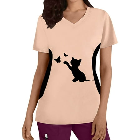 

Luiyenes Tshirt Women Scrub Top Short Sleeve Plus Size Tops with Pockets