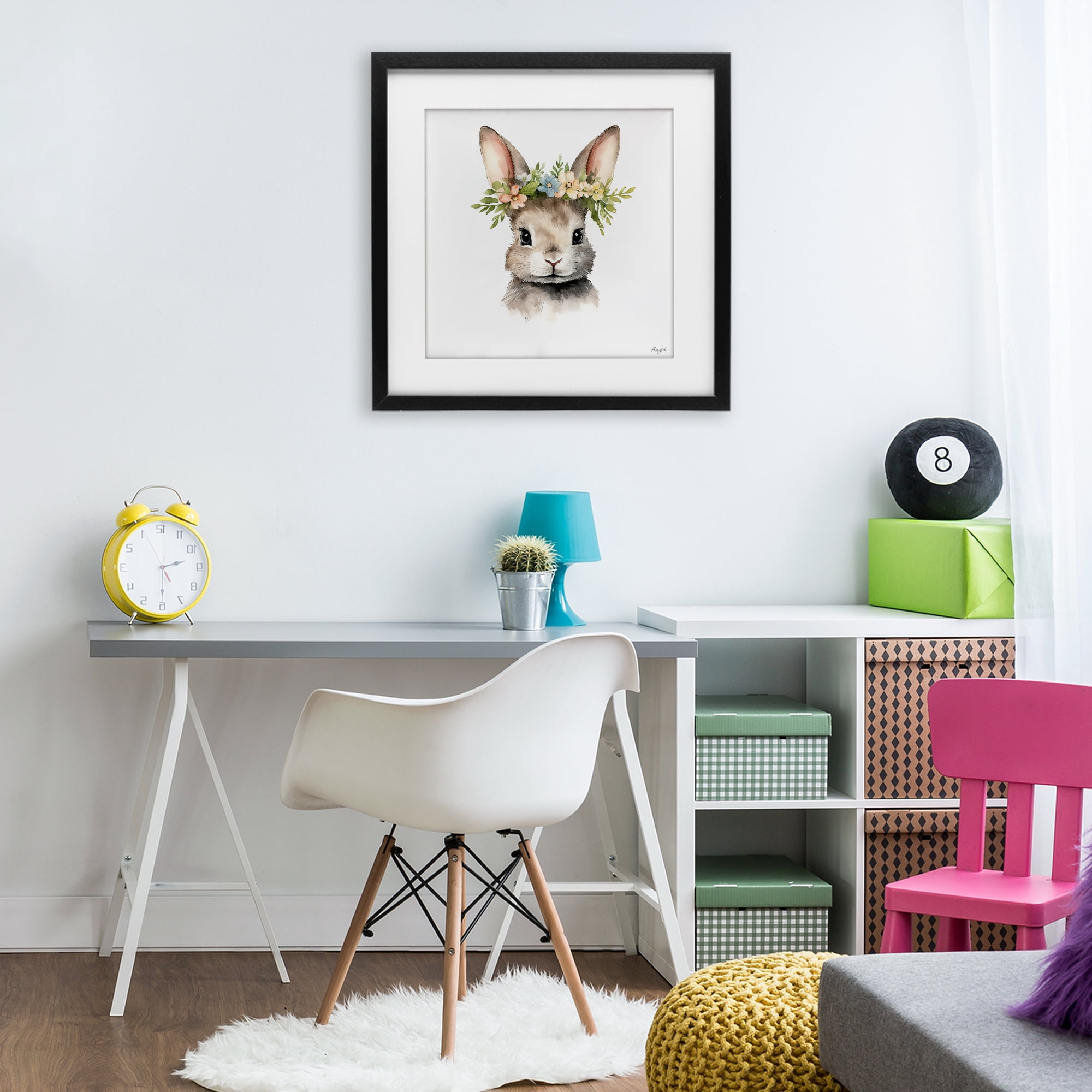 Stupell Industries Woodland Rabbit Flower Crown Black Framed Print Under Glass, design by Roozbeh