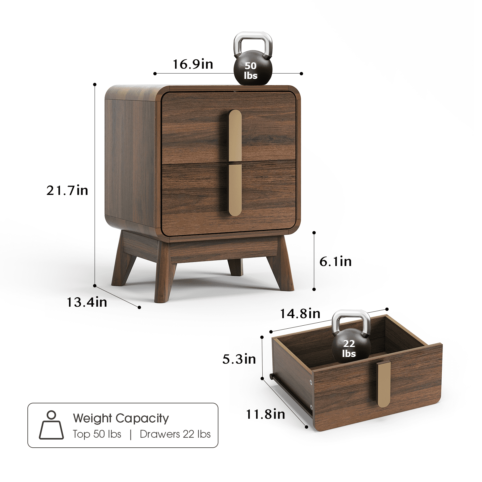 Journal Standard Furniture 2つSET！ JOINICE Black Walnut Nightstand, Mid-Century Modern, 2 Drawer Set