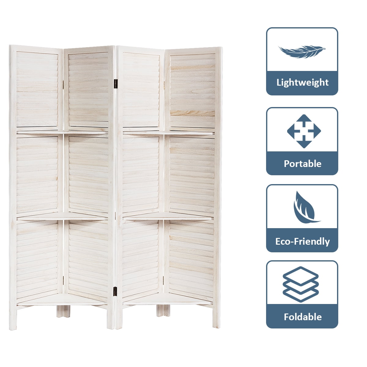 Costway 4 Panel Folding Room Divider Screen W/3 Display Shelves 5.6 Ft Tall