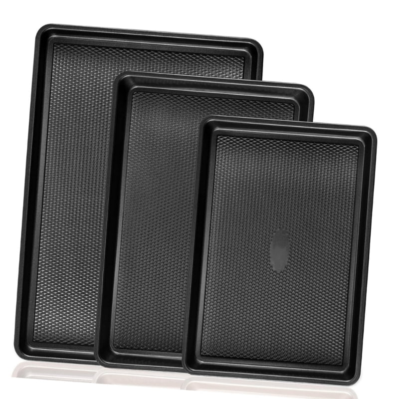 【3-Pack】Carbon Steel Baking Sheets Set for Oven, Perfect for Baking Bread, Cakes & Roasting for Home Kitchen