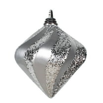 Vickerman 6'' Silver Candy/Glitter Swirl Diamond Christmas Ornament