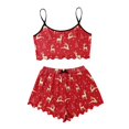 thumbnail image 2 of LILIYA Women 2 Piece Halloween Pajama Set Cute Print Round Neck Spaghetti Strap Ruffle Crop Top Shorts Loungewear Sleepwear, 2 of 6