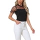 thumbnail image 4 of INSPIRAR CHIC Blusa de cuerpo ajustado de malla transparente con mangas cortas y lunares para mujer XL negra, 4 of 6