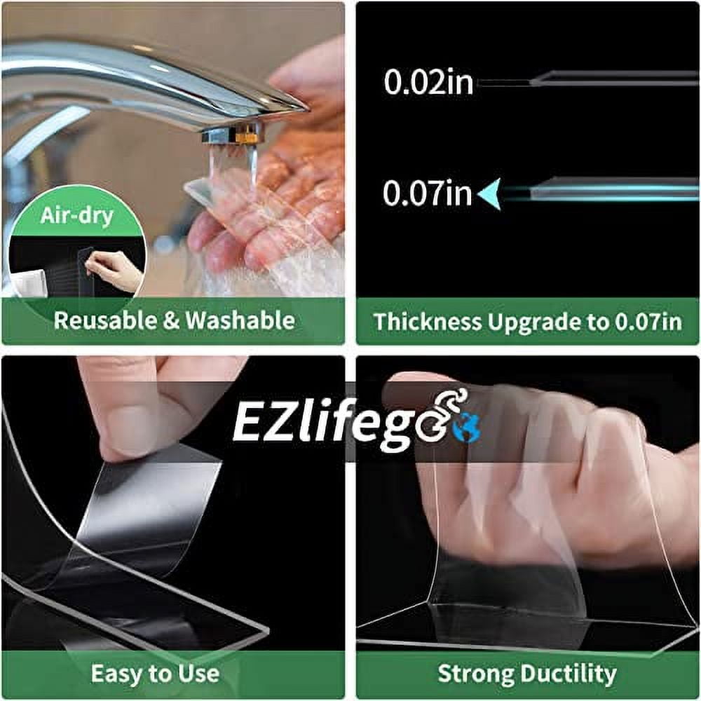EZlifego Double Sided Tape Heavy Duty (9.85FT), Multipurpose Removable Mounting Tape Adhesive Grip,Washable Strong Sticky Wall Tape Strips Transparent