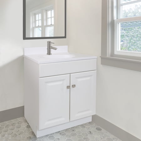 Design House 590984 Wyndham 2-Door Bathroom Vanity with Cultured Marble Single Hole Solid White Vanity Top, Unassembled, 31x22, White