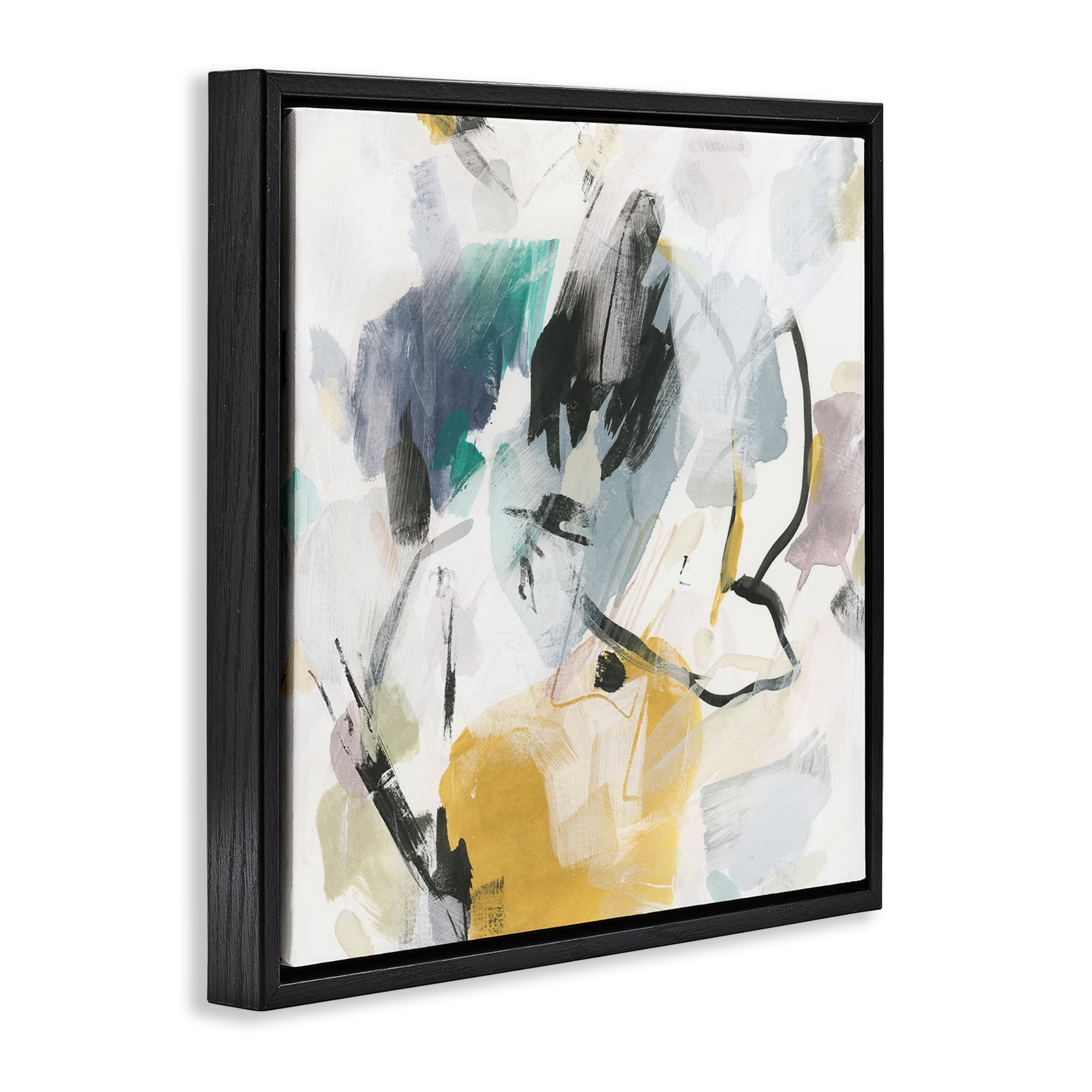 Stupell Industries Chaotic Abstract Yellow Accent Abstract Painting Black Floater Framed Canvas Art Print Wall Art, 18 x 18