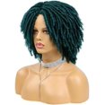 thumbnail image 2 of Yanonmyfd Short Dreadlock Wigs for Men Women | Afro Bob Hair Wig | Synthetic with Breathable (Green), 2 of 4