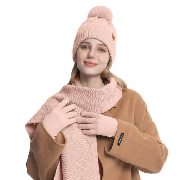 Knitted Hats Scarves And Gloves Set Of Three Women's Outdoor Warm Double Wool In Autumn And Winter.