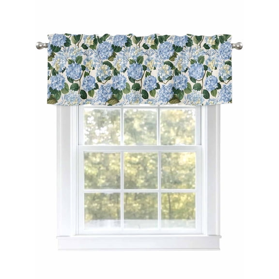 Blue Hydrangea Valances for Windows Floral Country Farmhouse Watercolor Rod Pocket Curtains Valance Short Window Treatment Drapes for Living Room, Bedroom Bathroom 54" W x 18" L
