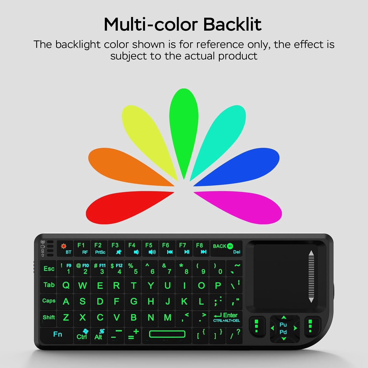 Mini Wireless Keyboard, Handheld Bluetooth Keyboard with Sensitive Touchpad, 2.4G/Bluetooth 5.1 Dual Mode Rechargeable Portable, for Smart TV/PC/Tablet/Phone, Suitable for Travel, Office and Home Use