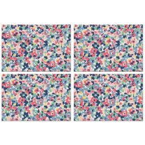 Pioneer Flower Floral Print Pattern Summer Placemats Table Placemats Set Of 4-Linen Kitchen Washable Placemats Table Mats 12x18 Inch Non-Slip Heat Resistant