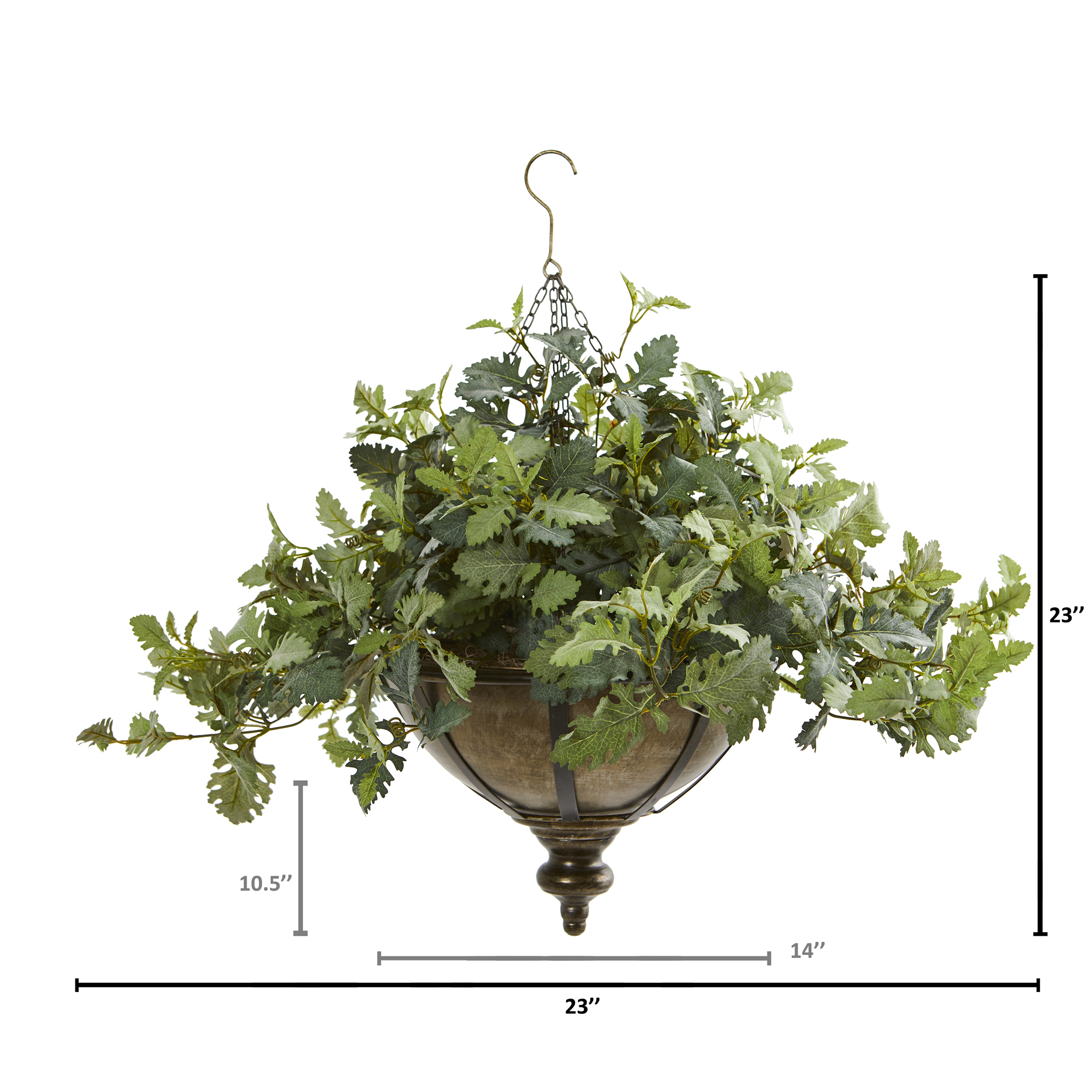 Nearly Natural 23in. Dusty Miller Artificial Plant in Hanging Bowl, Green