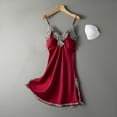 thumbnail image 2 of WTXUE Nightshirts & Gowns | Satin Pajama Set for Women Built in Bra Tank Top Pajamas Womens Summer Thin Silk Suspender Nightgown Two Suit Padded Bralette | 1 Set Red 2 L, 2 of 8