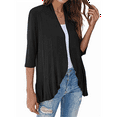 thumbnail image 3 of Women'S Open Front Cardigan 3/4 Sleeve Draped Soft Knit Sweaters Black XL, 3 of 7