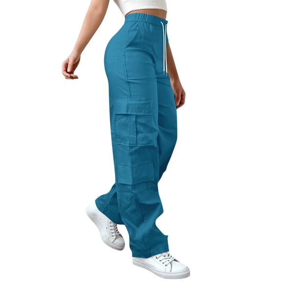 Women's Yoga Pants Plus Size New Women’s Cargo Pants Elastic High Waist Wide Leg Long Pants Loose Office Work Travel Trousers with Multi Pocket