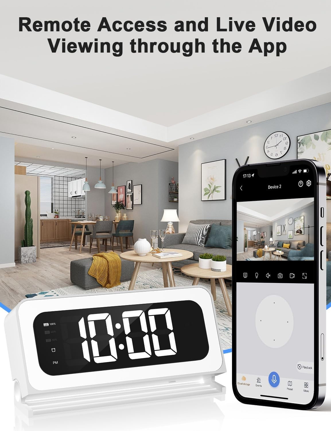 Smart Clock Camera, 2K Indoor Cameras for Home Security, 5G&2.4G WiFi Security Cameras Wireless, Two-Way Talk, Blacklight Full-Color, Night Vision