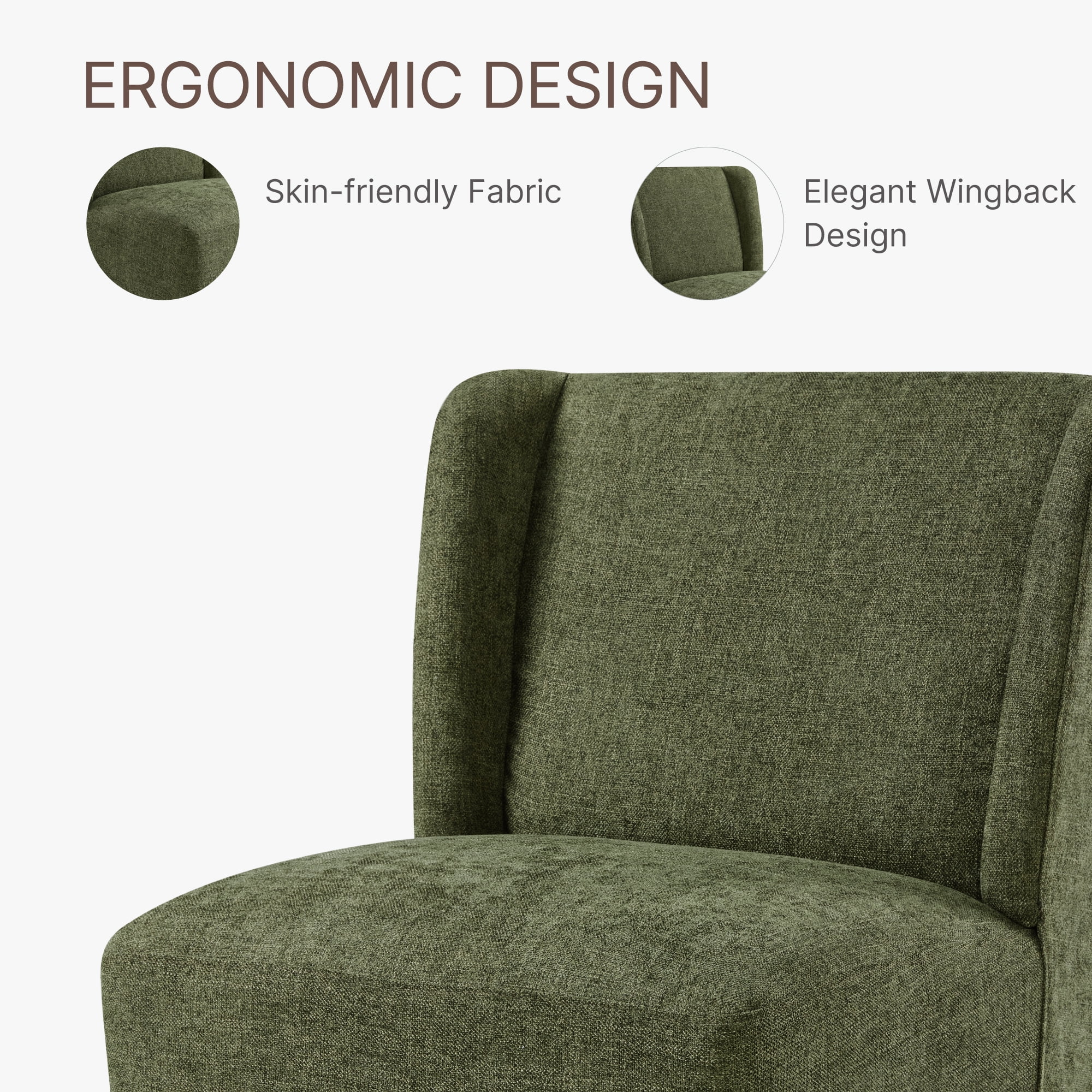 Spruce & Spring Anywhere Upholstered Dining Chair with Hidden Detachable Casters, Stain-Resistant Linen-Look Fabric, Green
