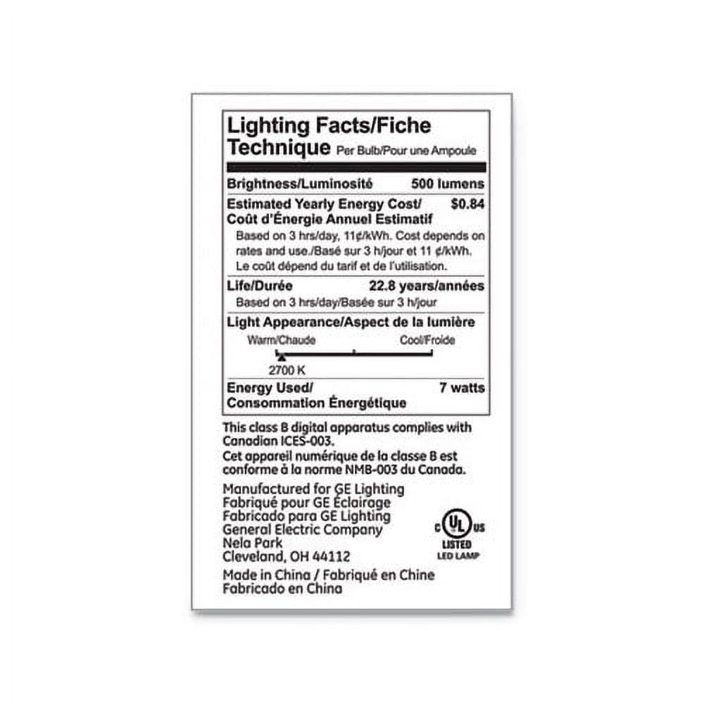 GE Lighting 7-watt LED Light Bulb - 7 W - 3600 cd - White Light Color - E26 Base - 25000 Hour - 4400.3°F (2426.8°C) Color Temperature - 80 CRI - 20° Beam Angle - 6 / Carton