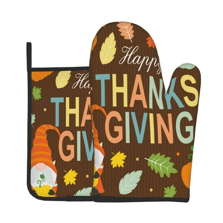 

Gaeub Happy Thanksgiving With Gnome Print Oven Mitts and Pot Holders Sets of 2 Heat Resistant Pad Cooking Gloves for Baking BBQ Home Decor