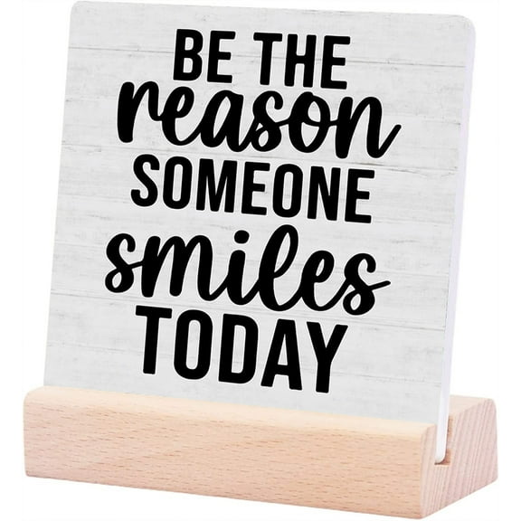Ceramic Sign 4x4Inch Inspirational Be The Reason Someone Smiles Today Sign Home Office Desk Decor Office Shelf Cubicle Table Decor Cheer Up Coworker Gifts For Boss Woman Gift For Women Men