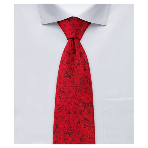 Jacob Alexander Men's Red Floral Roses Flowers Design Regular Length Neck Tie - Red
