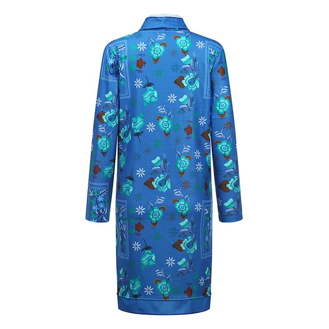 Femmes Mode Imprimé Floral à Manches Longues Folk-Custom Poche Casual Long Outwear