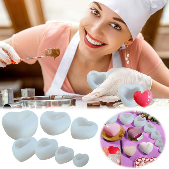 Molde de vela para tarta de chocolate de silicona en forma de corazón | Máquina de postres antiadherentes | San Valentín, Boda, Acción de Gracias | Herramienta de repostado de liberación fácil