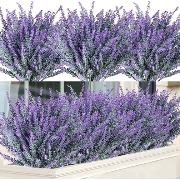 Scidweet 12 Bundles Artificial Flowers, Faux Plastic Flocked Lavender Flowers Plants for Indoor Outdoor Spring Summer Patio Garden Porch Yard Table Home Wedding Decor, Purple
