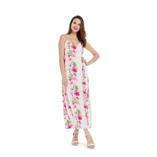 Robe Maxi à Imprimé Floral Hawaïen pour Femmes 2TG Vigne Hibiscus Rose