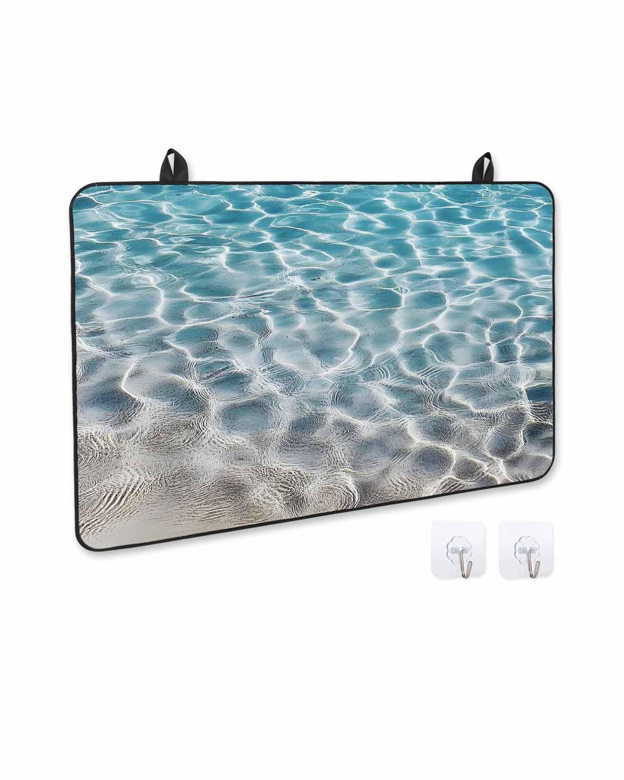 nqOlkjepod Large Induction Cooktop Protector Mat 36"x21", Summer Ocean Stove Top Covers for Electric Stove, Blue Water Ripple Farmhouse Texture Stove Burner Cover Mats, Glass Top Stove Cover