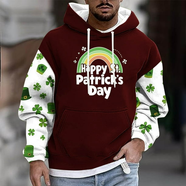 Sudadera con capucha para hombre, estilo informal, con estampado del Día de San Patricio, con cordón y manga larga, de poliéster.
