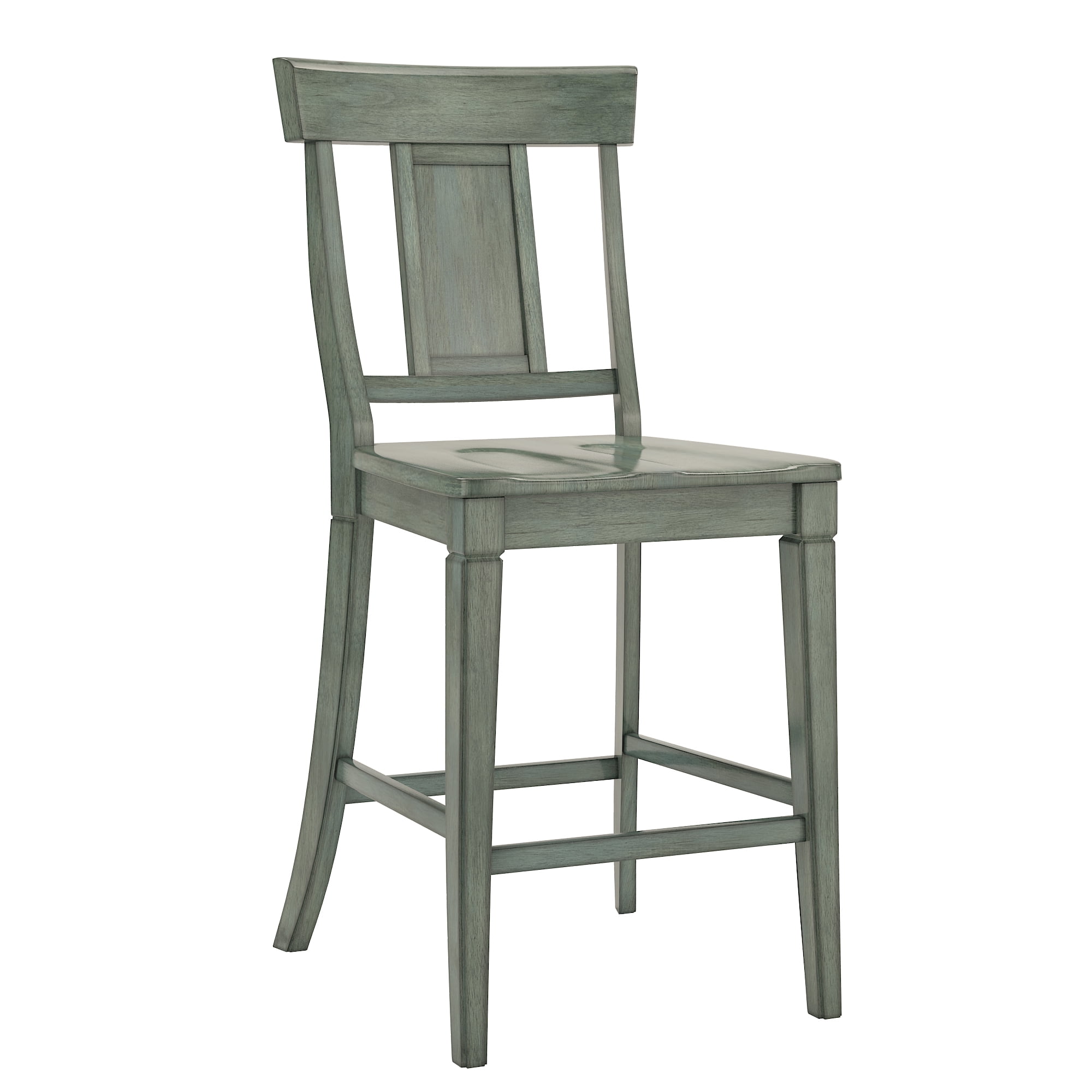 Weston Home Farmhouse Vintage Panel Back Solid Wood Counter Height Chair, Set of 2, Antique Sage