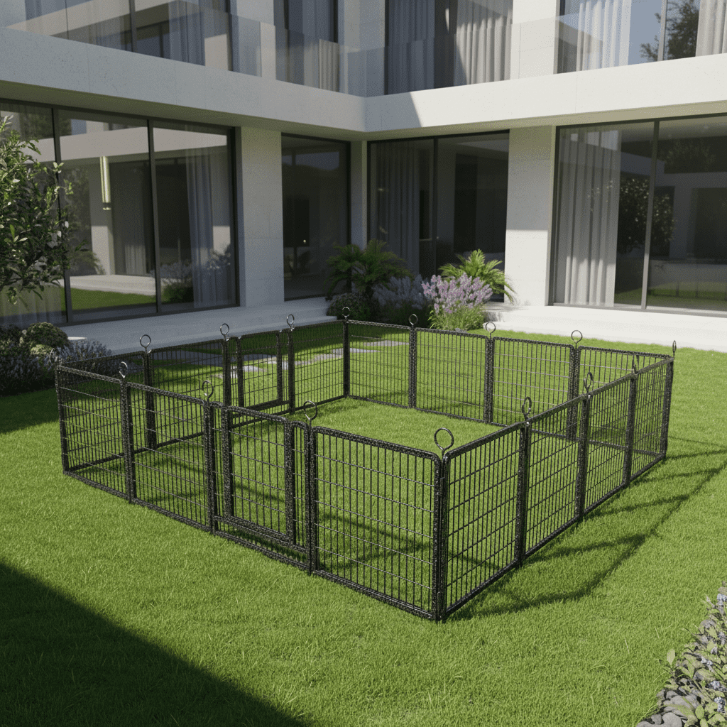 Dog Playpen Outdoor Extra Wide 16 Piece Panels Heavy Duty Dog Fence 40" Height Anti-Rust with Doors Portable for RV Camping Yard, Total 37FT, 111Sq.ft, Snowy Black