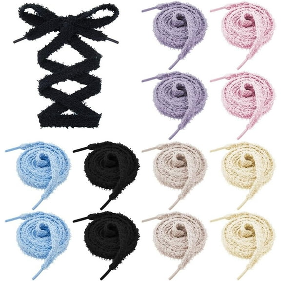 6Pairs Cloth/Fiber Shoelaces 6Colors Plush Shoes Laces Fluffy Flat Shoelaces 15mm Wide Thick Shoe Laces