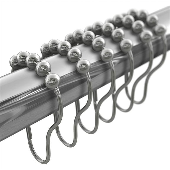 Hooks & Rings Shower Curtain Rings, Metal Roller Shower Curtain Hooks! Set Of 12 Rustproof Nickel Plated Brass & Stainless Steel Bathroom Curtain Rings, Clips Easy Stays On Tight