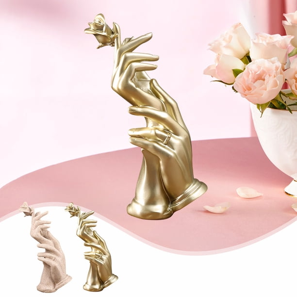 Xihbxyly Adorno de Rosa de Resina, Elegante Diseño Dorado y Caqui, Hermosa Decoración Invernal, Perfecto para Sala de Estar U Oficina, Encantadora Decoración Navideña, Tamaño 27,5 X 15,5 X 9,5 Cm.