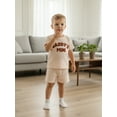 thumbnail image 5 of BemeyourBBs Toddler Baby Boys Summer Clothes Daddy's Mini Outfits Letter Embroidery Waffle Knit Short Sleeve Round Neck T shirt Tops and Shorts Set, 5 of 9