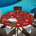 thumbnail image 6 of Red Christmas Round Tablecloth, Fitted Table Cover with Elastic for 36"-44" Round Tables, Xmas Tree Snowflake Stars Farmhouse Table Cloth Outdoor Indoor Dinning Party Waterproof Tablecloths, 6 of 7