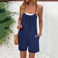 thumbnail image 4 of Bloomae Summer Casual Rompers for Women Loose Comfy Wide Leg Short Jumpsuits Sleeveless Spaghetti Strap One Piece Beach Jumpers With Pockets, 4 of 6