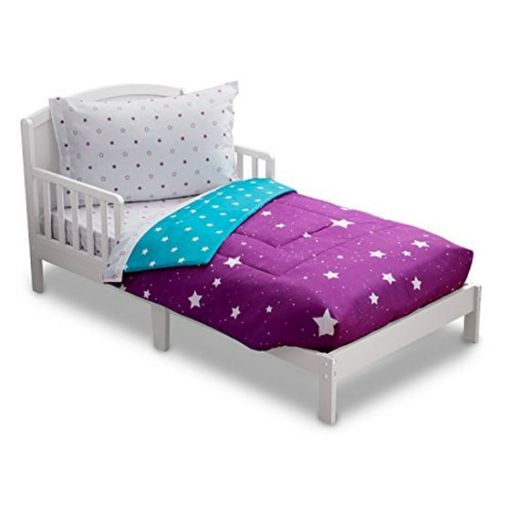 Delta Children Reversible Girls Toddler 4 Piece Bedding Set Fitted Sheet Flat Top W Elastic Bottom Comforter