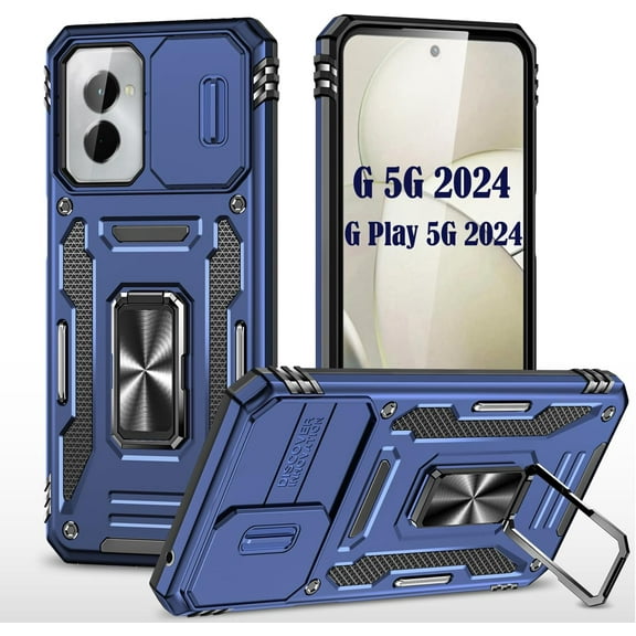 HCTian Case for Moto G 5G 2024,Camera Slide Cover Military 360° Rotate Magnetic Ring Kickstand for G Play 2024,Heavy Duty Full Body Shockproof Phone Shell