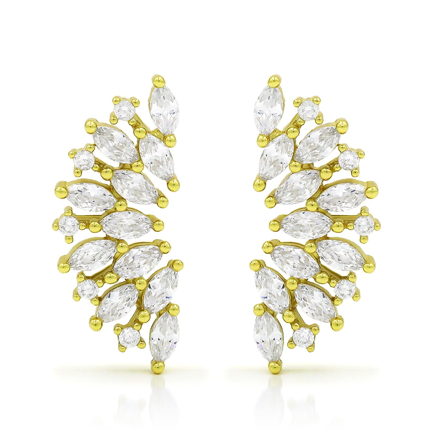 決算大セール】 14K Yellow Gold Diamond Cut Leaf Ear Climber Earrings， Giorgio  Bergamo