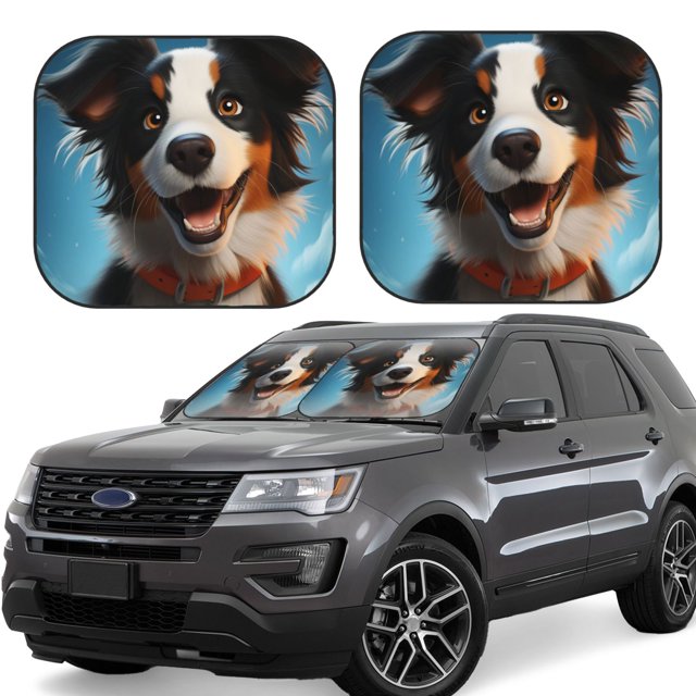 Saiise Sourire Ludique Chien Mignon pour Voiture Pliable Pare-Soleil (Lot de 2) Offre Protection Solaire avec un Design Pliable Facile pour Pare-Brise Pratique-Grand