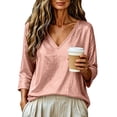 thumbnail image 6 of YuXingFu Women's Tops, Tees & Blouses V-Neck Pleated Ruffle Hem for Casual Pink S, 6 of 9