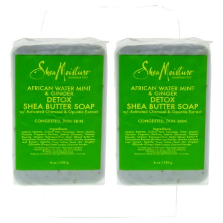 SheaMoisture African Water Mint & Ginger Detox Shea Butter Soap for Unisex Bar Soap, Pack of 2, 8 oz