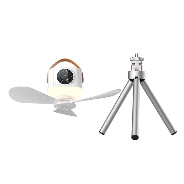 Ventilador de techo portátil con luz LED multifuncional, recargable por USB y ajustable. Blanco