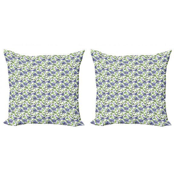 Garden Art Throw Pillow Cushion Cover Pack of 2, Geometric Shapes in Nature Tones with Blooming Blue Flax Flowers, Zippered Double-Side Digital Print, 4 Sizes, Ceil Blue Green, by Ambesonne