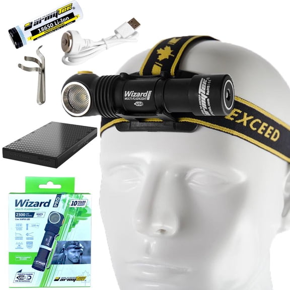COMBO: Armytek Wizard Pro XHP50 (Warm) USB Magnet Rechargeable Headlamp -2150 Lumens w/ Eco-Sensa 5000mAh Portable Lightweight Powerbank