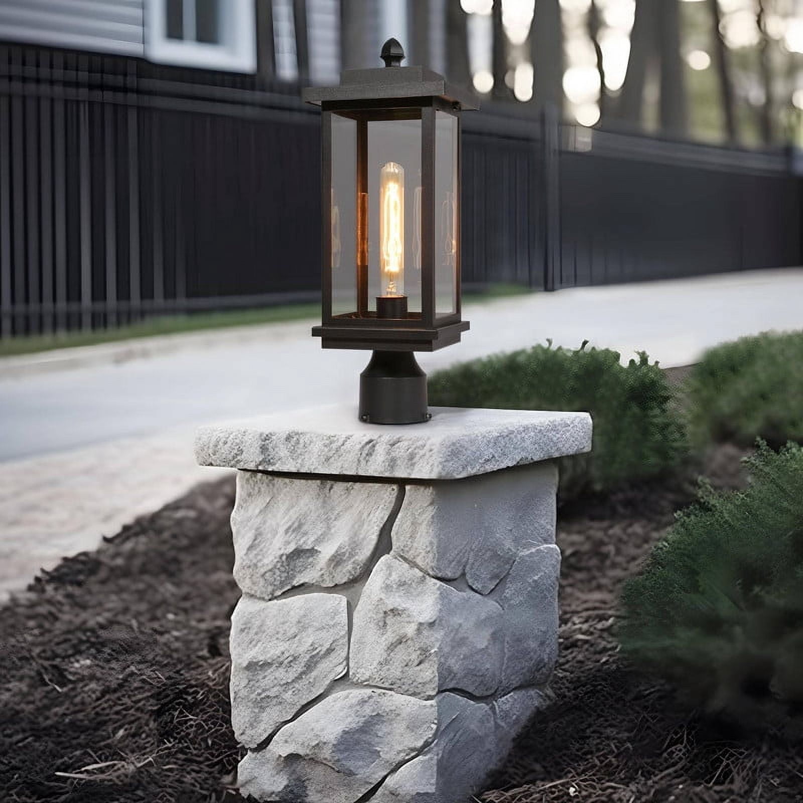 LNC Outdoor Post Lantern, 17.7" Tall Black Landscape Light with Clear Glass Panels